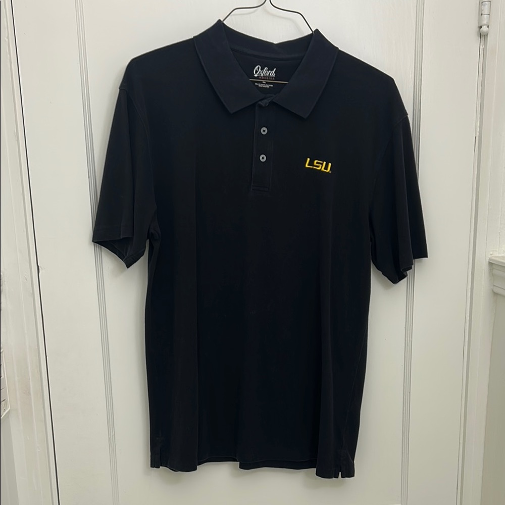 Oxford Men's Black Polo with Yellow LSU Logo
